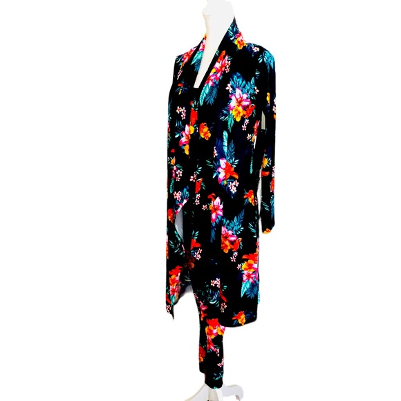 $10 SALE! NWT 2pc MINETTE Black Floral Bodycon Jumpsuit & Duster Set - Picture 7 of 16